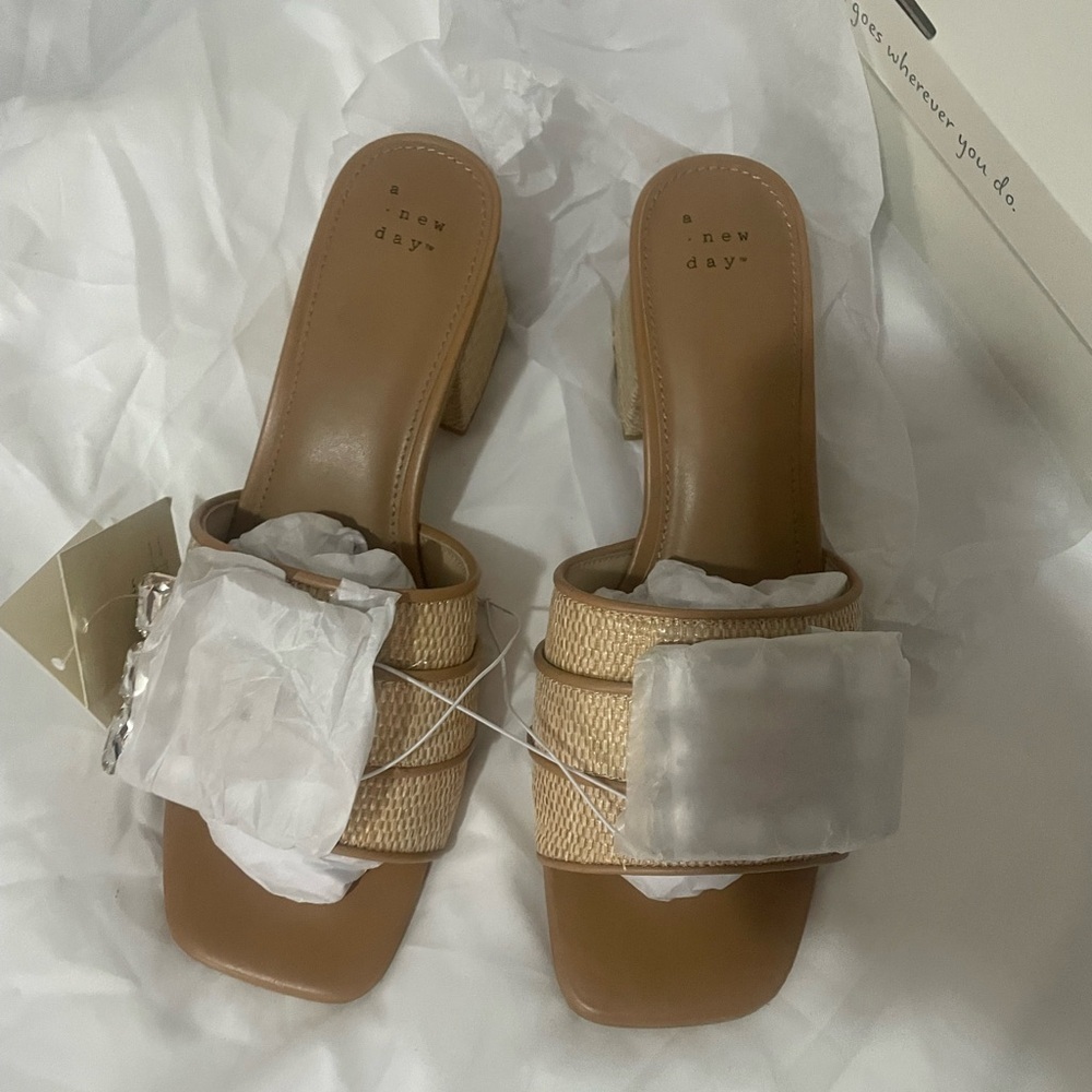 a new day Tan and Cream Mules with Block Heel - Picture 4 of 13